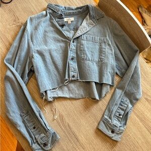 Cropped distressed denim jacket